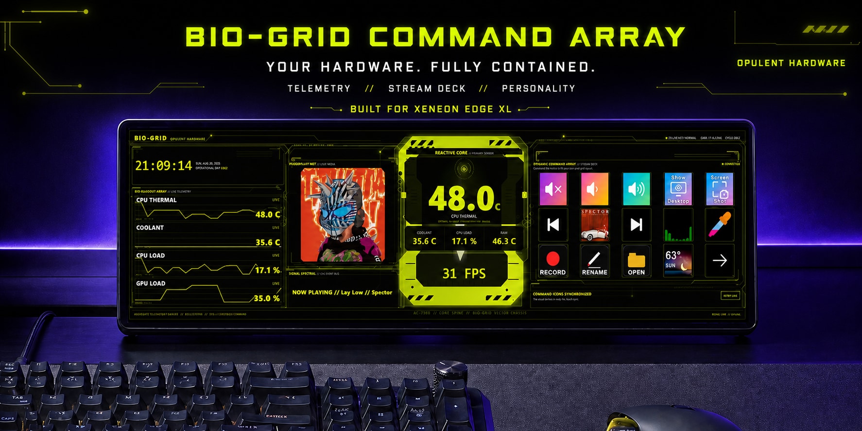 BIO-GRID Command Array on a desktop XENEON EDGE display